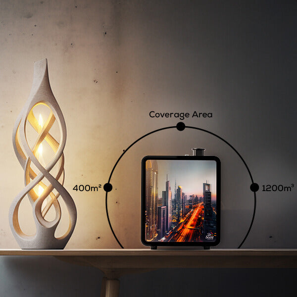Aroma PED Diffuser coverage area on a wall shelf