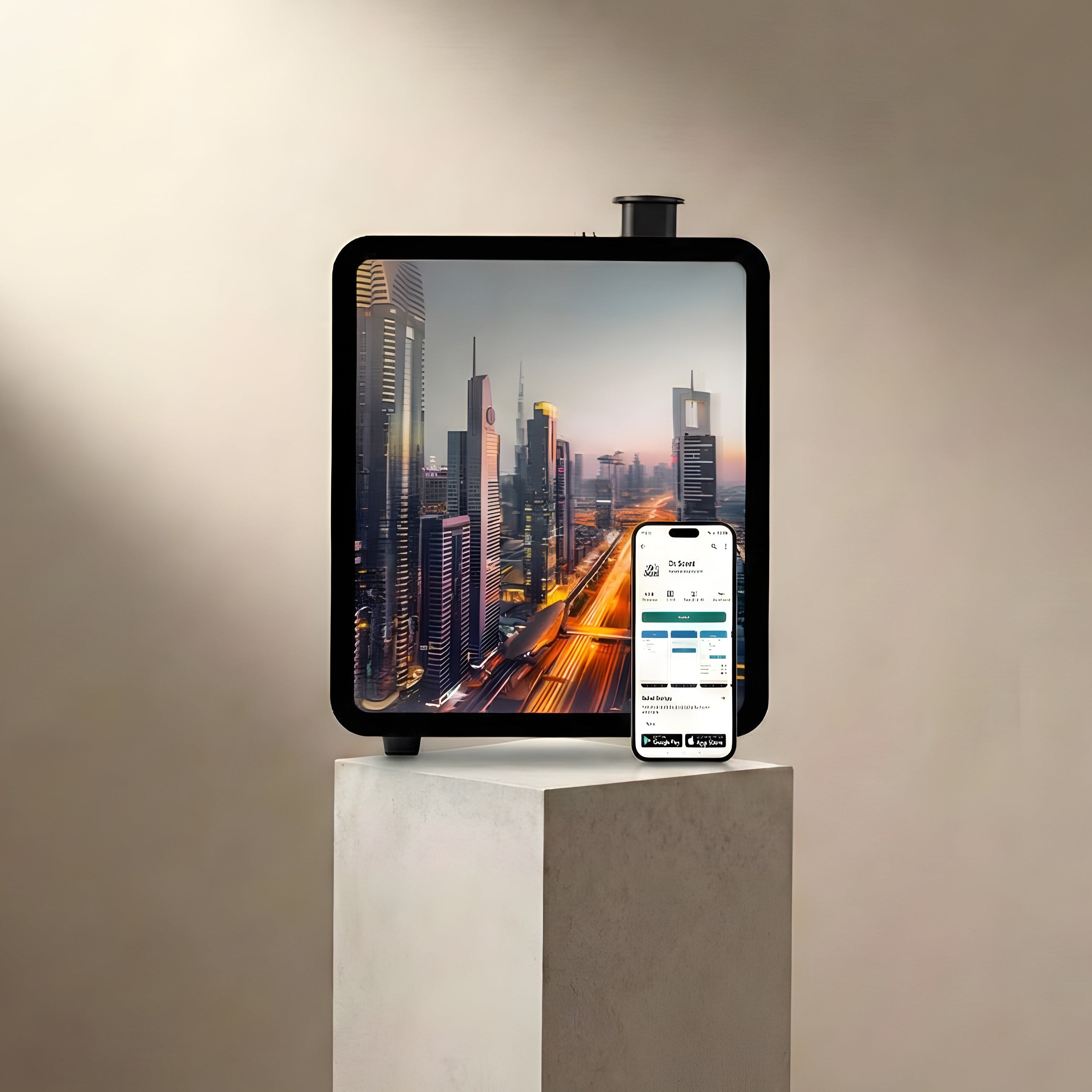 Aroma PED Diffuser with a custom city picture on the screen