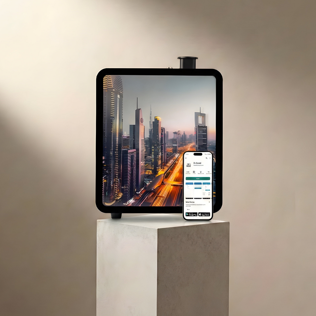 Aroma PED Diffuser with a custom city picture on the screen