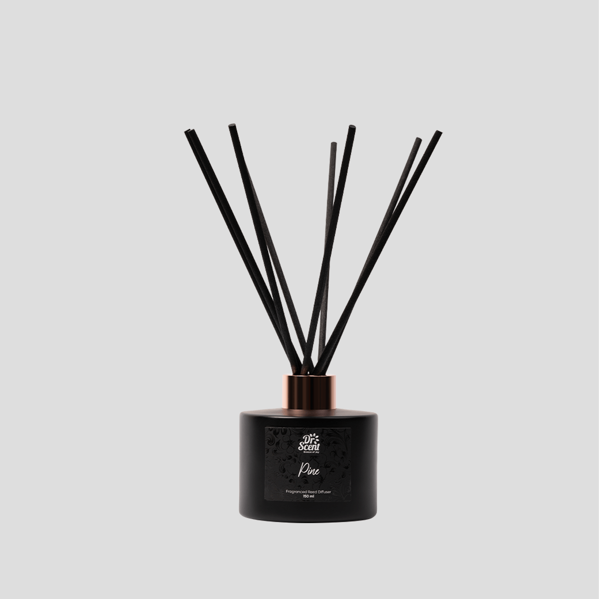 Dr Scent diffuser in a black glass bottle
