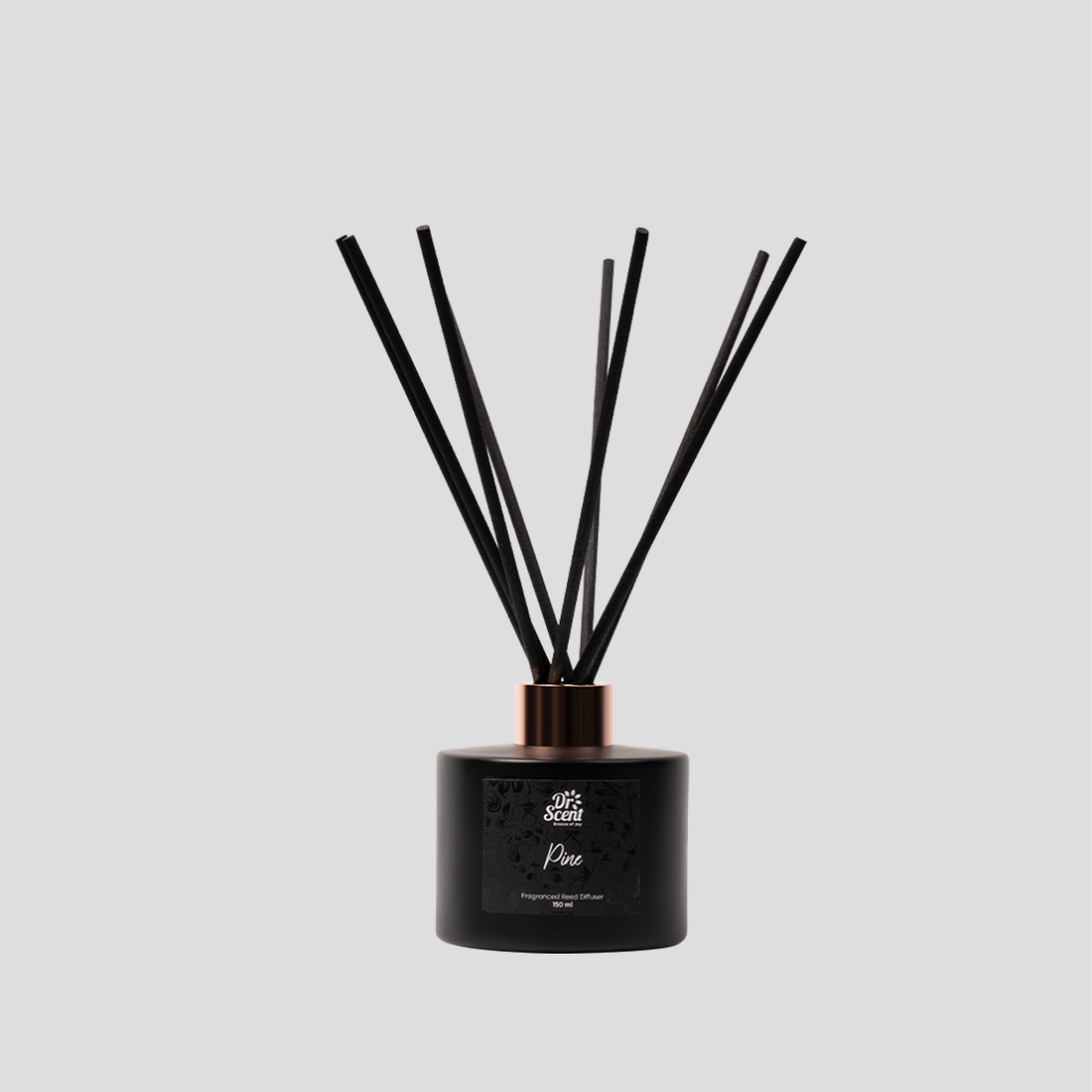 Dr Scent diffuser in a black glass bottle