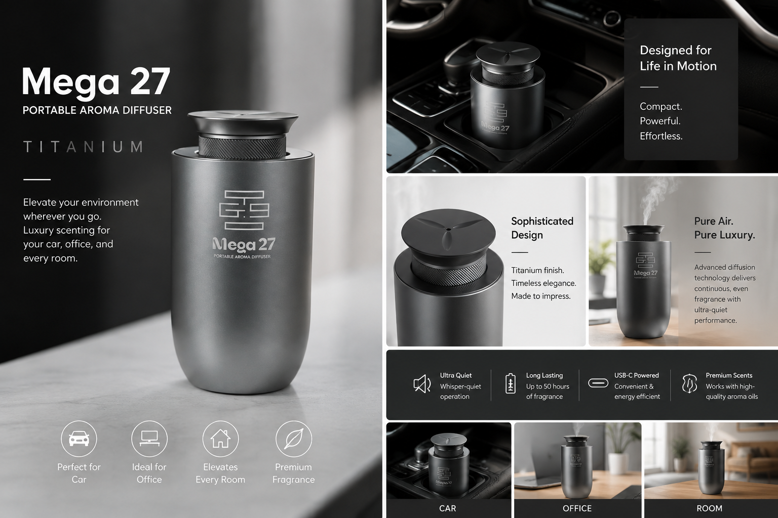 Mega 27 / Wireless Aroma Diffuser ( titanium )