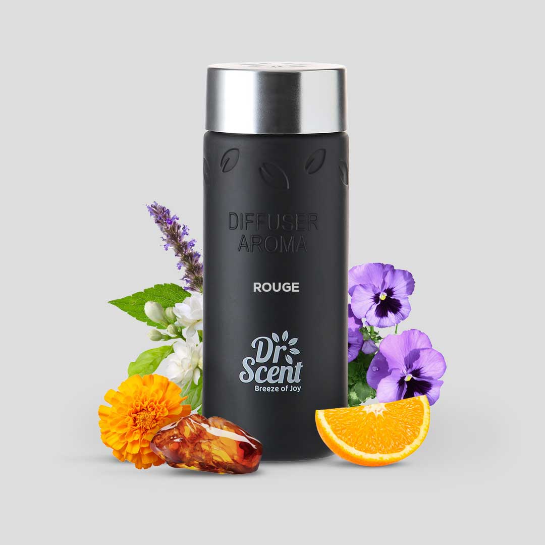 Velvet Rouge aroma oil bottle with orange, marigold and violet