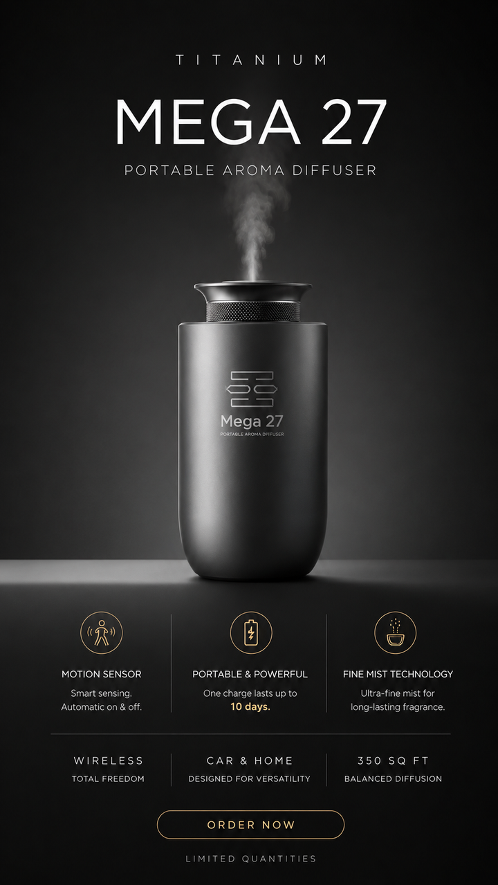 Mega 27 titanium portable aroma diffuser for car and home